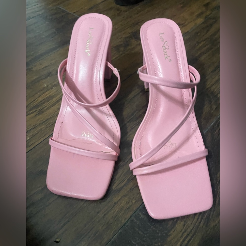 Light Pink Square Toe Block Heel